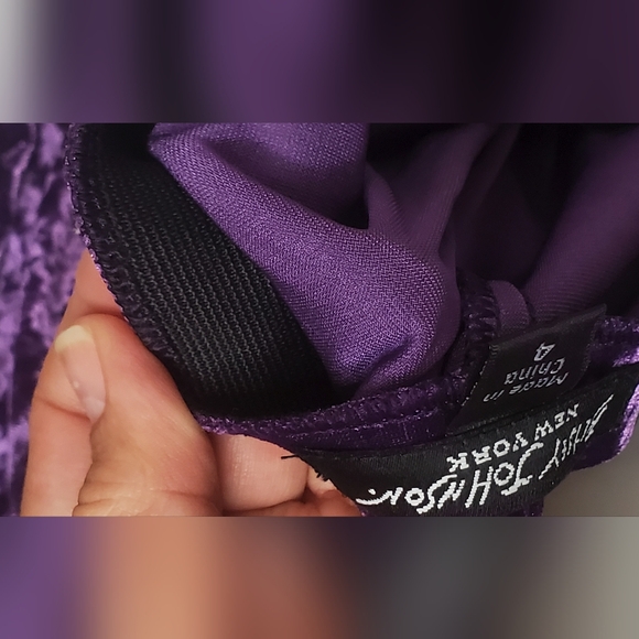 Betsy Johnson Size 4 Elegant Velvet Membroidered And Sheer Hem In Purple Dress - Picture 7 of 13